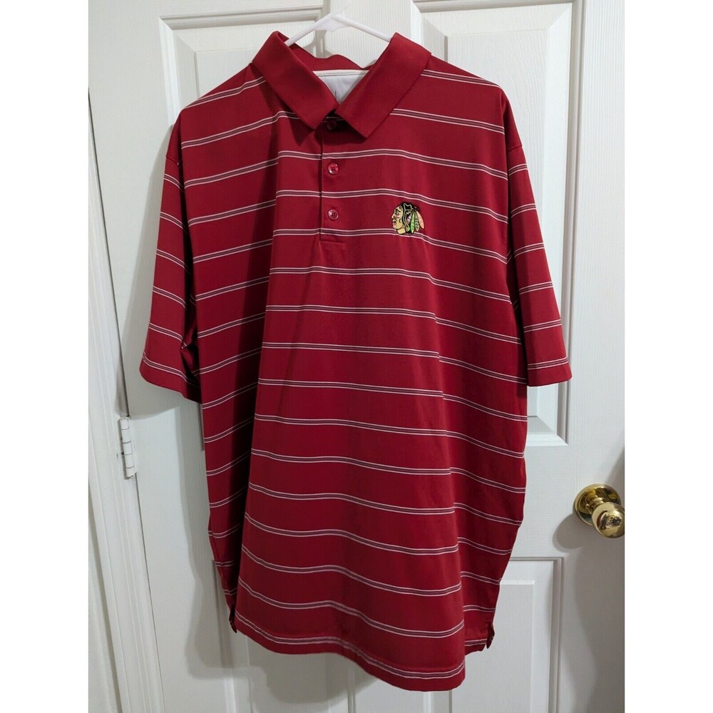 Antigua NHL Chicago Blackhawks Polo Mens XXL Red Stripe Embroidered Logo Golf